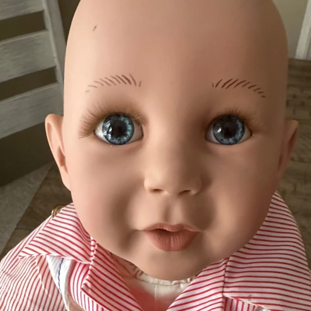 Adorable Baby Doll with Striped Shirt and Blue Shorts - Picture 3 of 3